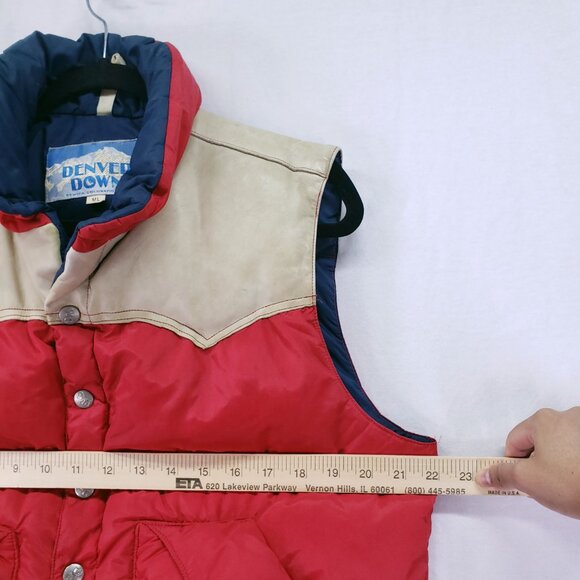Vintage Denver Down Multicolor Leather n Nylon Puff Jacket Vest Goose Down Fill - Picture 7 of 16